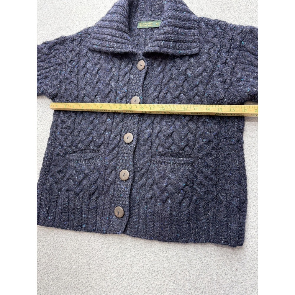 Blarney Woollen Mills Cardigan Sweater Womens M Gray Wool Cable Knit Collared - Picture 10 of 12